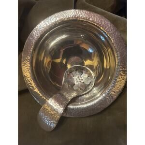 Riverwood Pewter Bowl and Spoon Handmade Hammered Signed  USA Made